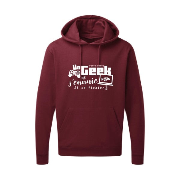 Un geek ne s'ennuie pas Blanc Sweat capuche homme 