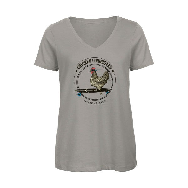 Chicken Longboard    T-shirt femme bio col V