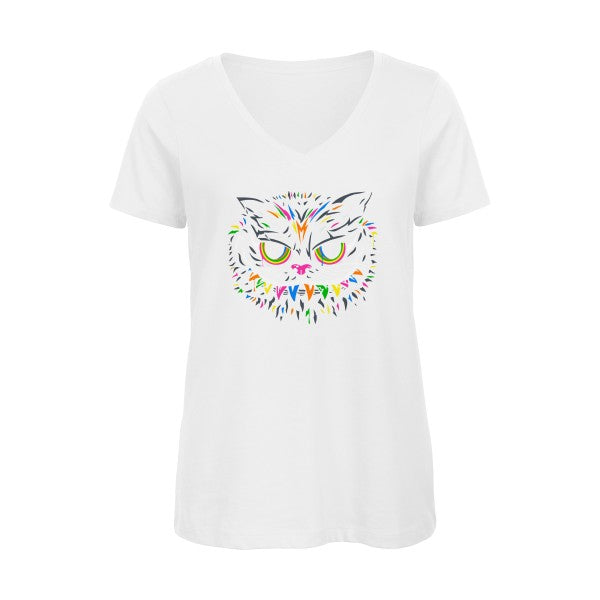 Le chat du Cheshire    T-shirt femme bio col V