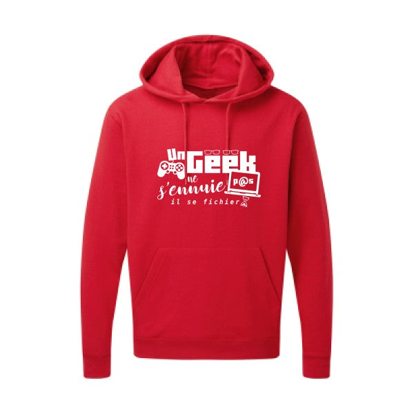 Un geek ne s'ennuie pas Blanc Sweat capuche homme 