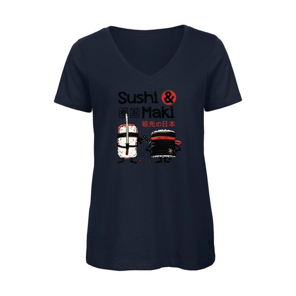 Sushi et Maki    T-shirt femme bio col V