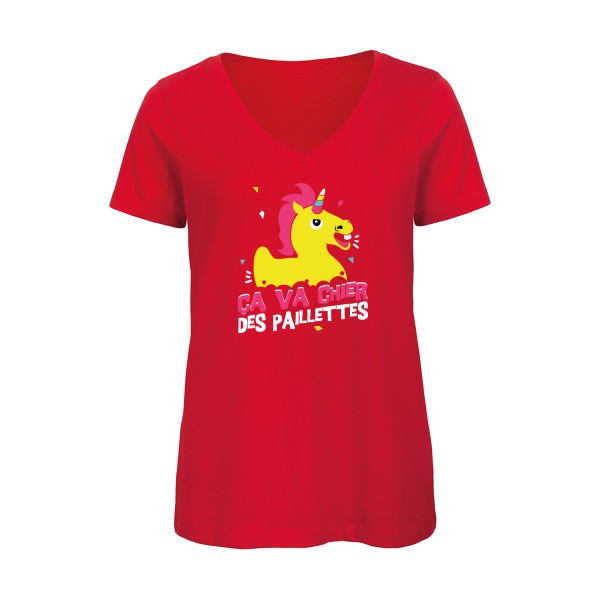 ça va chier des paillettes    T-shirt femme bio col V