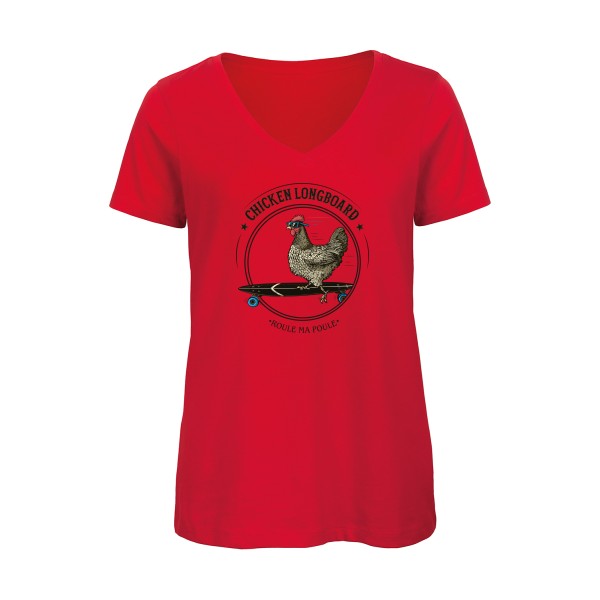 Chicken Longboard    T-shirt femme bio col V