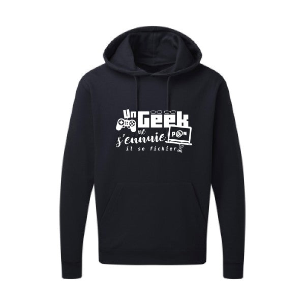 Un geek ne s'ennuie pas Blanc Sweat capuche homme 