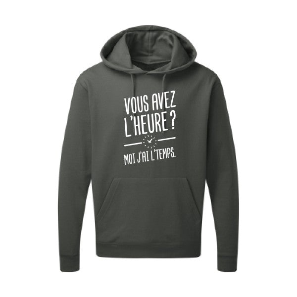 Vous avez l'heure? Moi j'ai l'temps. Blanc Sweat capuche homme 