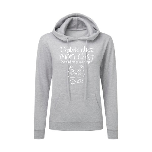 J'habite chez mon chat Blanc  - Sweatshirt Sweat capuche femme