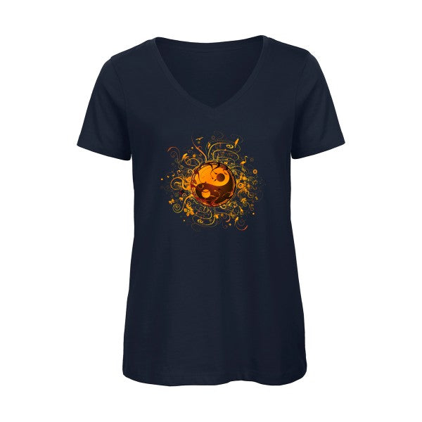 ying yang    T-shirt femme bio col V