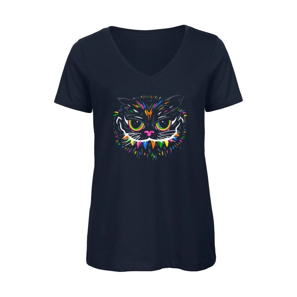 Le chat du Cheshire    T-shirt femme bio col V