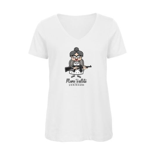 Mamie Traillette    T-shirt femme bio col V