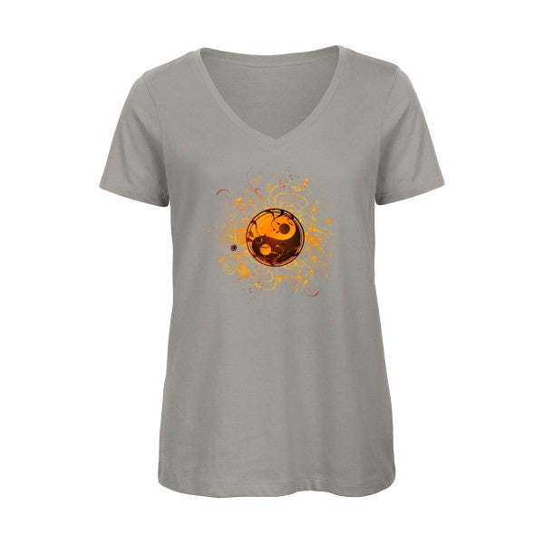 ying yang    T-shirt femme bio col V