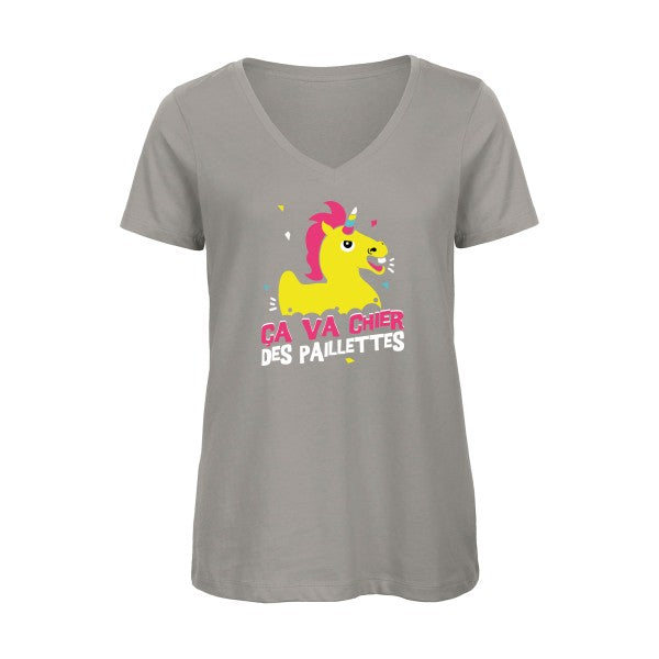 ça va chier des paillettes    T-shirt femme bio col V