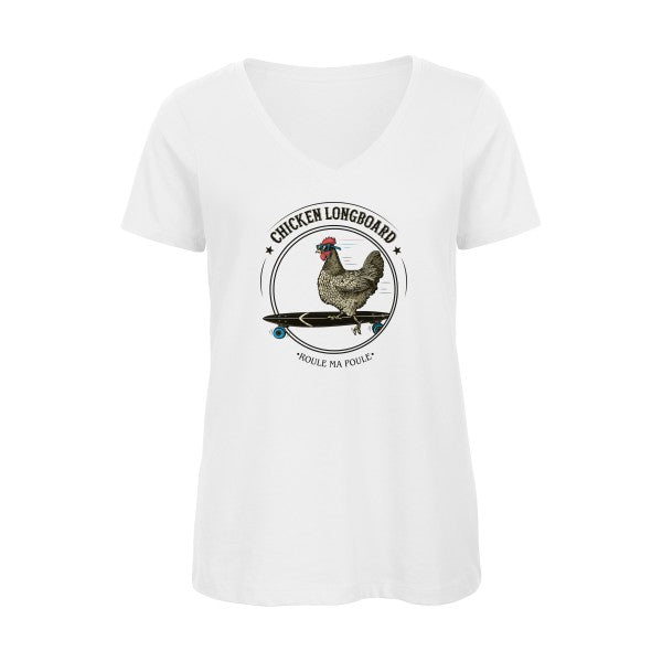 Chicken Longboard    T-shirt femme bio col V