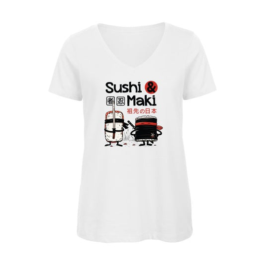 Sushi et Maki    T-shirt femme bio col V