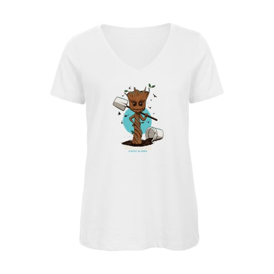 Plantez un arbre    T-shirt femme bio col V