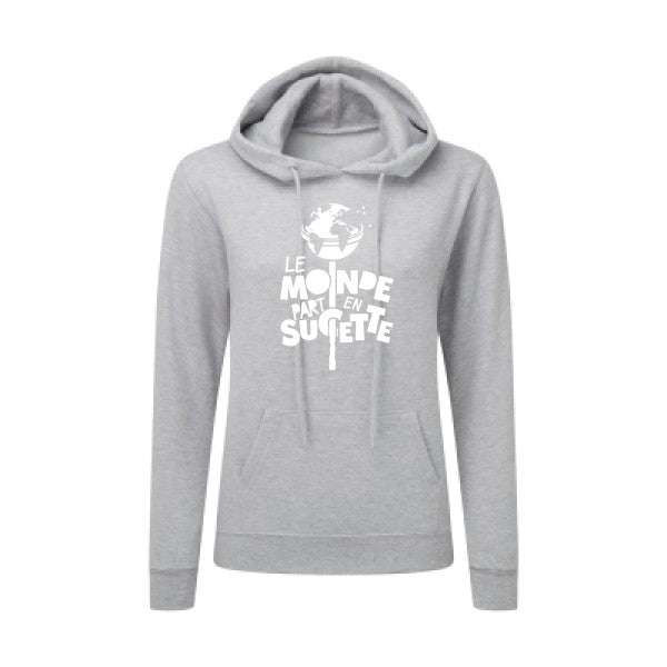 Le Monde part en Sucette Blanc  - Sweatshirt Sweat capuche femme