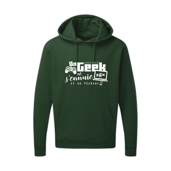 Un geek ne s'ennuie pas Blanc Sweat capuche homme 