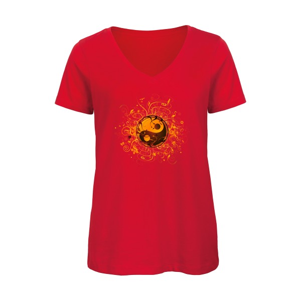 ying yang    T-shirt femme bio col V