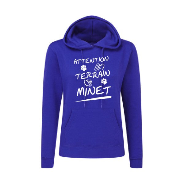 Attention Terrain Minet Blanc  - Sweatshirt Sweat capuche femme