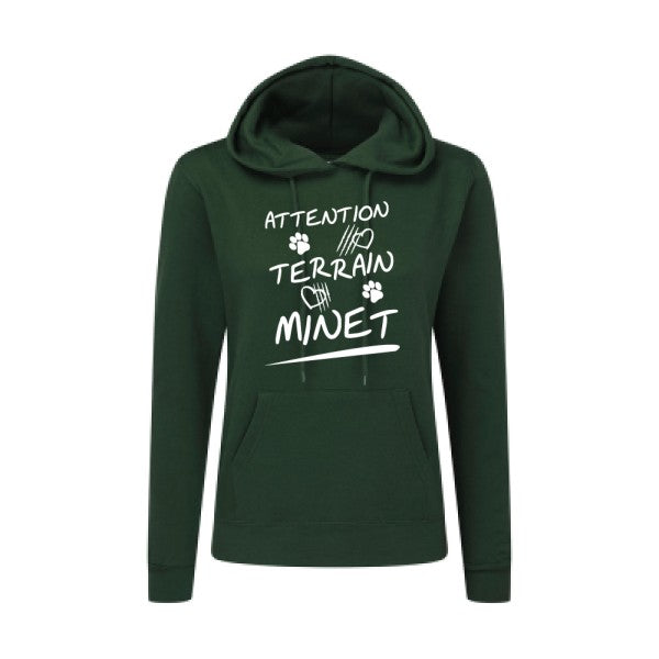 Attention Terrain Minet Blanc  - Sweatshirt Sweat capuche femme