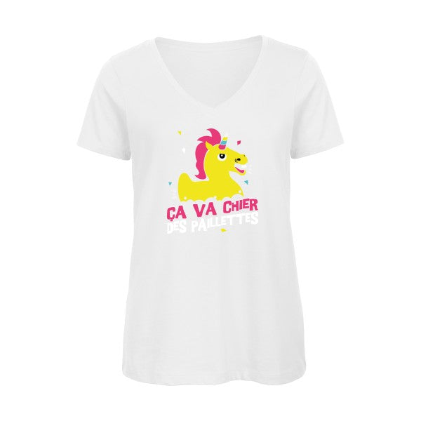 ça va chier des paillettes    T-shirt femme bio col V