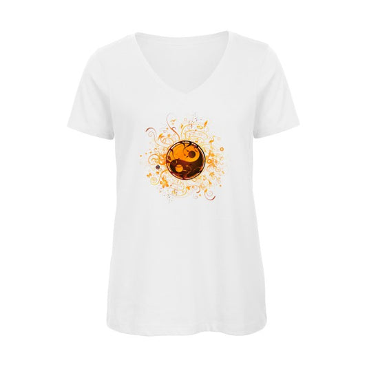 ying yang    T-shirt femme bio col V