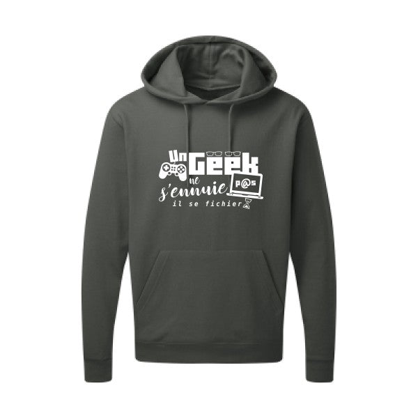 Un geek ne s'ennuie pas Blanc Sweat capuche homme 