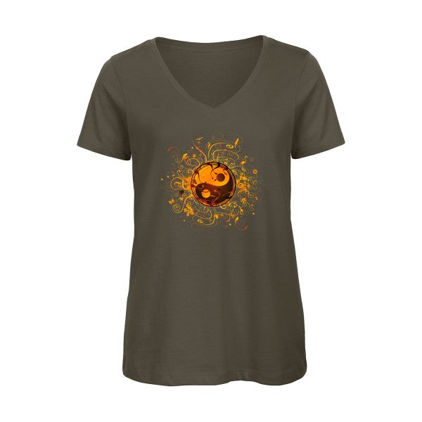 ying yang    T-shirt femme bio col V