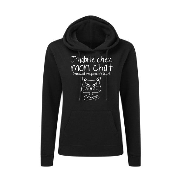 J'habite chez mon chat Blanc  - Sweatshirt Sweat capuche femme