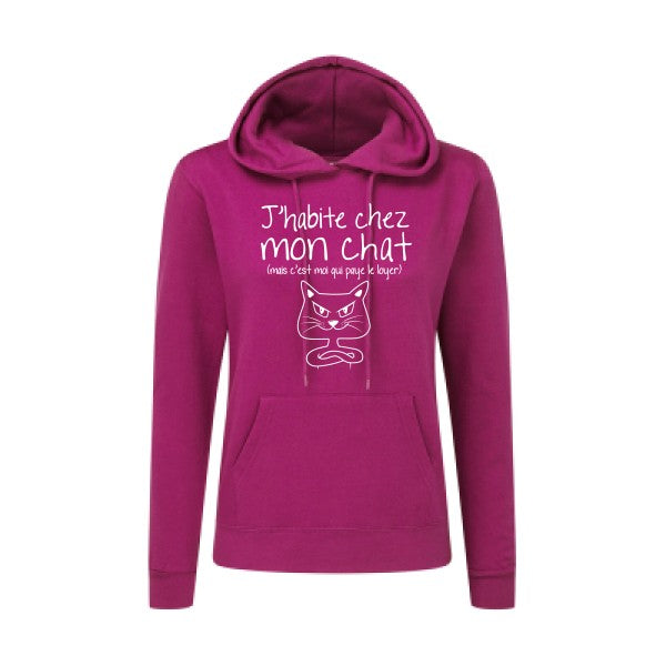 J'habite chez mon chat Blanc  - Sweatshirt Sweat capuche femme