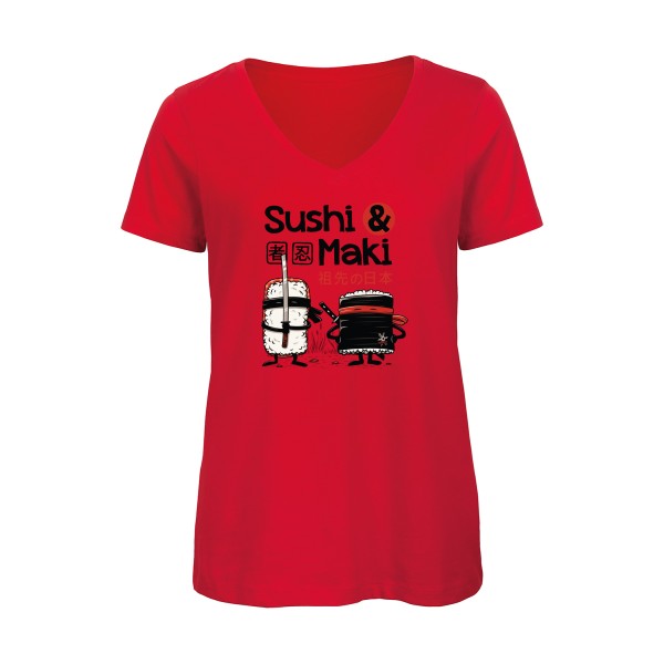 Sushi et Maki    T-shirt femme bio col V