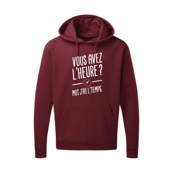 Vous avez l'heure? Moi j'ai l'temps. Blanc Sweat capuche homme 