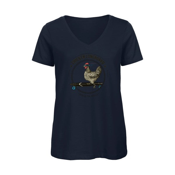 Chicken Longboard    T-shirt femme bio col V