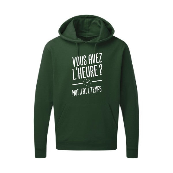 Vous avez l'heure? Moi j'ai l'temps. Blanc Sweat capuche homme 