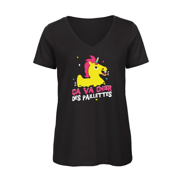 ça va chier des paillettes    T-shirt femme bio col V