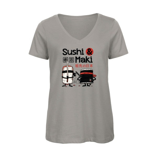 Sushi et Maki    T-shirt femme bio col V