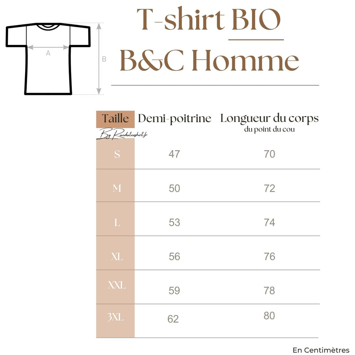 Guide des tailles pour t-shirt homme bio