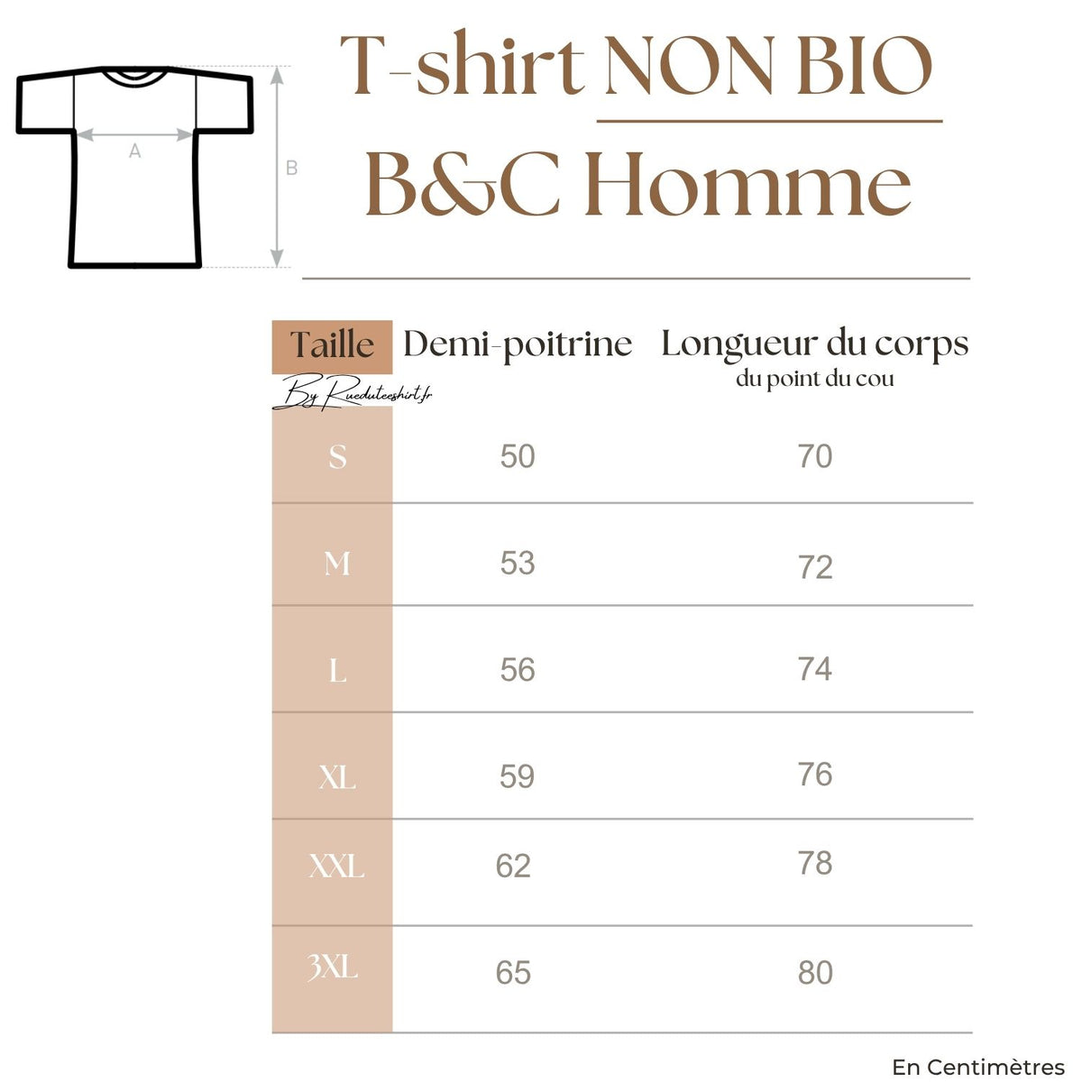 Guide des tailles pour t-shirt homme non bio