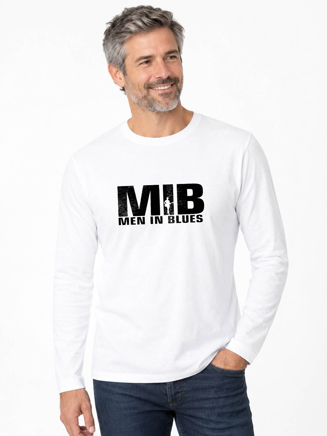 Men in blues T-shirt original manches longues 190G