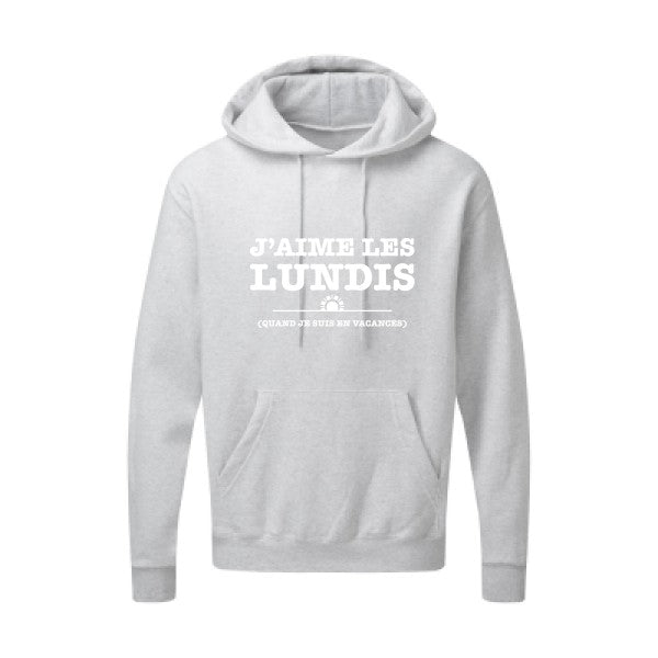 J'aime les lundis quand... Blanc |Sweat capuche imprimé homme