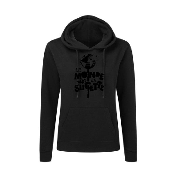 Le Monde part en Sucette Noir |Sweat original à capuche Femme