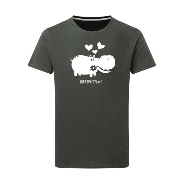 Hippopo t'aime Blanc -Flex Blanc sur T-shirt SG  Charcoal  5XL