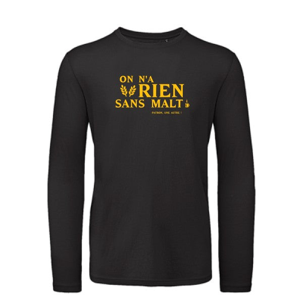 On n'a rien sans malt jaune Or |T shirt bio homme rigolo manches longues