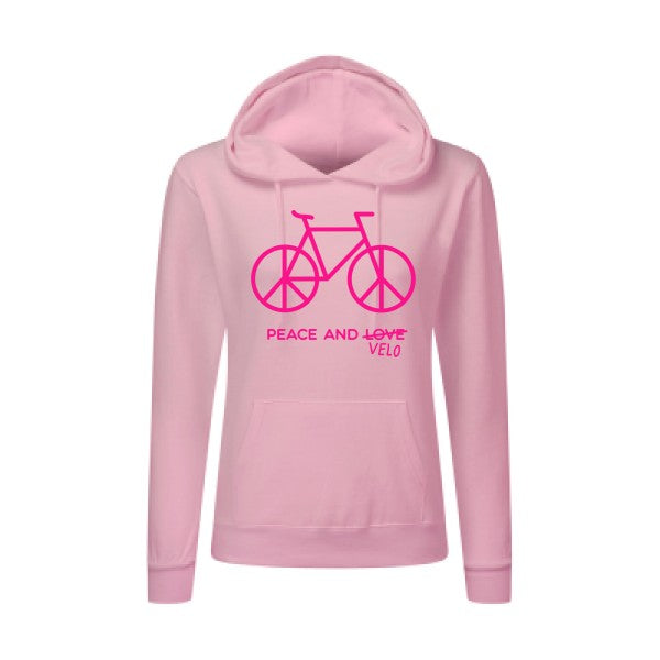 Peace and vélo Rose Fluo |Sweat original à capuche Femme