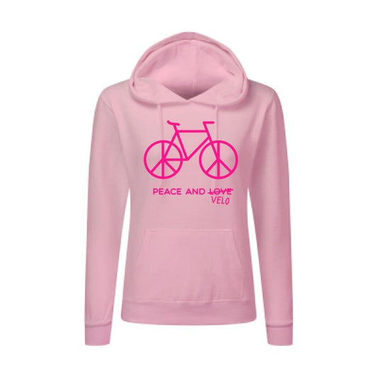 Peace and vélo Rose Fluo |Sweat original à capuche Femme