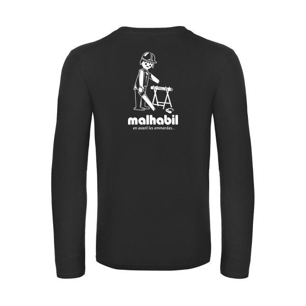 malhabil... - t shirt- manches- longues- original- humour- Black impression Dos