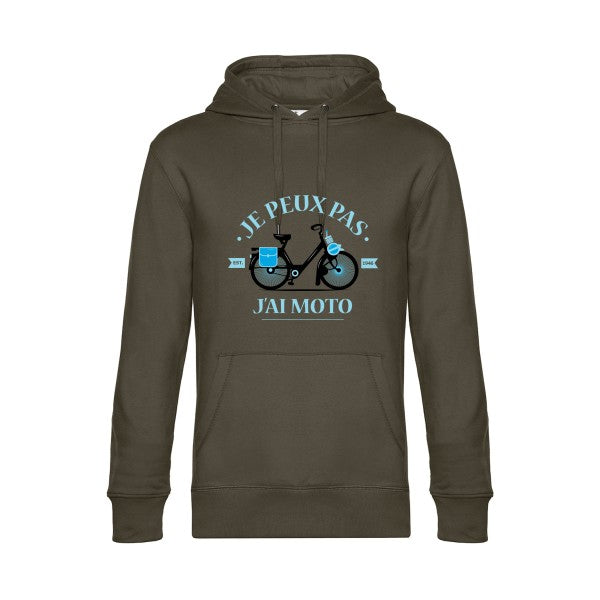 Je-peux-pas-j-ai-moto- Sweat à capuche original Khaki - RueDuTeeshirt