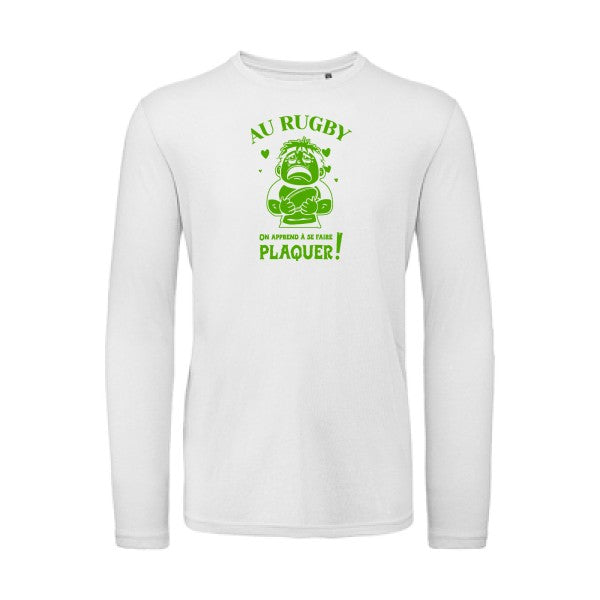 Au rugby, on apprend à se faire plaquer ! Vert pomme |T-shirt bio manches longues