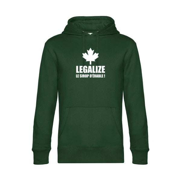 Legalize-le-sirop-d-erable sweat shirt original Bottle Green flex Blanc impression Face