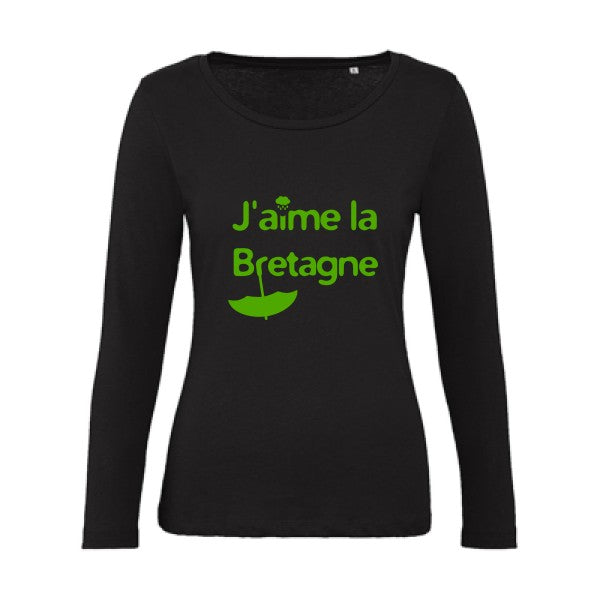 J'aime la Bretagne Vert pomme |   T shirt manches longues femme|100% bio