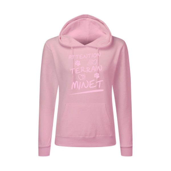 Attention Terrain Minet Rose |Sweat original à capuche Femme